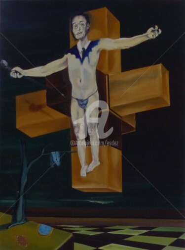Painting titled "Canonisation de l'a…" by Esdez, Original Artwork, Oil Mounted on Wood Stretcher frame