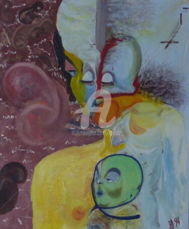 Painting titled "Sang titre" by Esdez, Original Artwork, Oil Mounted on Wood Stretcher frame