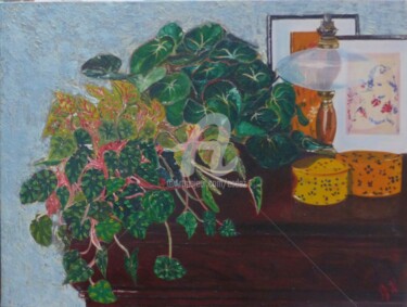 Malarstwo zatytułowany „Plantes vertes” autorstwa Esdez, Oryginalna praca, Olej Zamontowany na Drewniana rama noszy