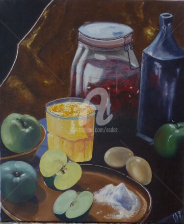 Painting titled "La confiture" by Esdez, Original Artwork, Oil Mounted on Wood Stretcher frame