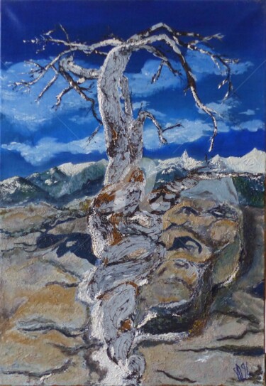Картина под названием "Ecorce sous la neige" - Esdez, Подлинное произведение искусства, Масло Установлен на Деревянная рама…