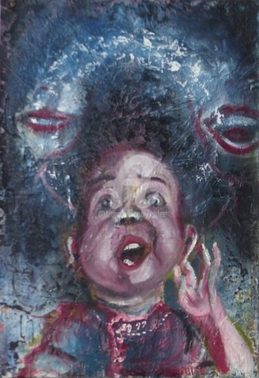 Painting titled "Cry baby" by Esdez, Original Artwork, Oil Mounted on Wood Stretcher frame
