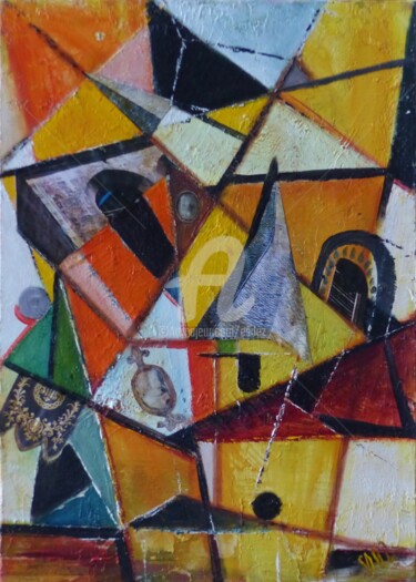 Collages titulada "Cathédrale" por Esdez, Obra de arte original, Oleo Montado en Bastidor de camilla de madera