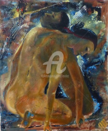 Painting titled "L'attirance" by Esdez, Original Artwork, Oil Mounted on Wood Stretcher frame