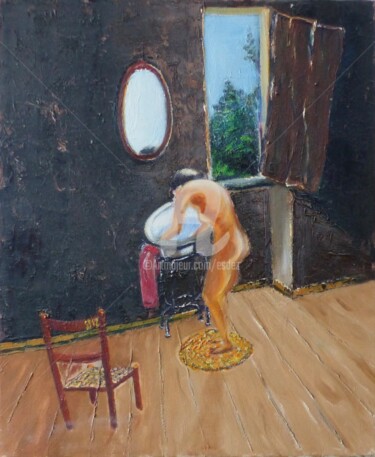Painting titled "Toilette" by Esdez, Original Artwork, Oil Mounted on Wood Stretcher frame