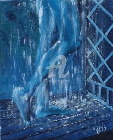 Painting titled "La douche" by Esdez, Original Artwork, Oil Mounted on Wood Stretcher frame