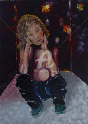 Painting titled "Bof !" by Esdez, Original Artwork, Oil Mounted on Wood Stretcher frame