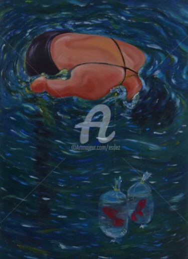 Painting titled "A la recherche de .…" by Esdez, Original Artwork, Oil Mounted on Wood Stretcher frame