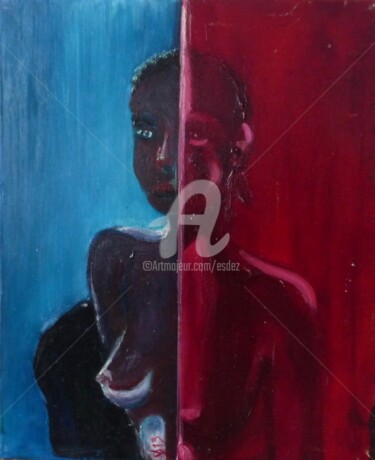 Painting titled "Masqué" by Esdez, Original Artwork, Oil Mounted on Wood Stretcher frame