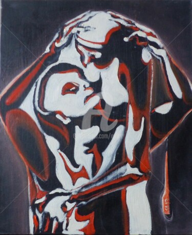 Painting titled "Tendresse 3" by Esdez, Original Artwork, Oil Mounted on Wood Stretcher frame