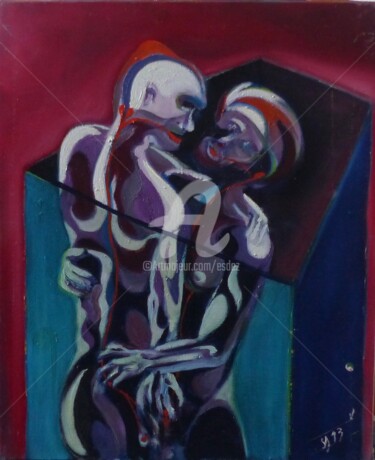 Painting titled "Amour ardent" by Esdez, Original Artwork, Oil Mounted on Wood Stretcher frame