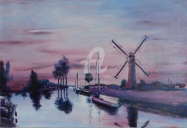 Painting titled "Crépuscule" by Esdez, Original Artwork, Oil Mounted on Wood Stretcher frame