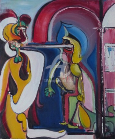 Painting titled "Fidélité" by Esdez, Original Artwork, Oil Mounted on Wood Stretcher frame