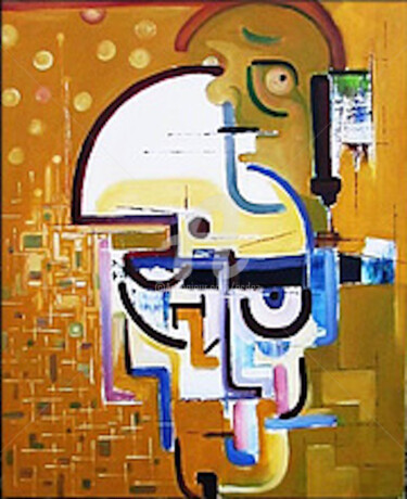 Painting titled "Robotique" by Esdez, Original Artwork, Oil Mounted on Wood Stretcher frame