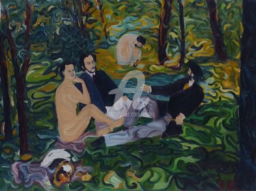 Peinture intitulée "Déjeuner avec Manet." par Esdez, Œuvre d'art originale, Huile Monté sur Châssis en bois
