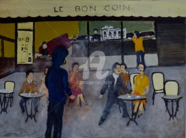 Painting titled "Le bon coin" by Esdez, Original Artwork, Oil Mounted on Wood Stretcher frame