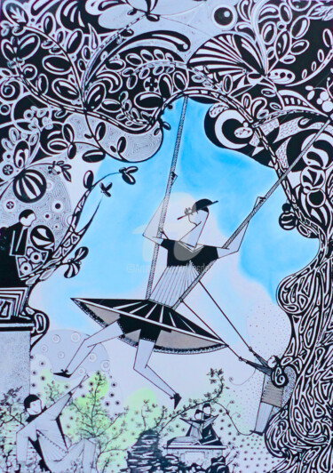 Desenho intitulada "L'escarpolette,dess…" por Esdez, Obras de arte originais, Tinta
