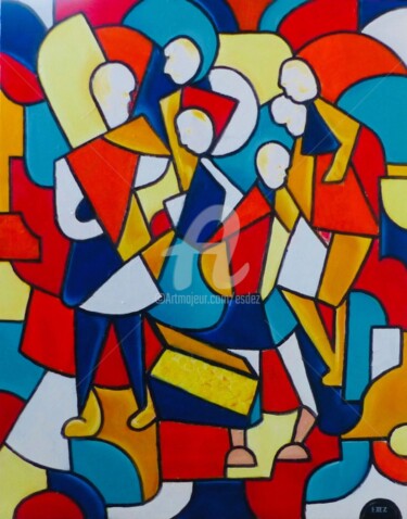 Painting titled "Méfiance" by Esdez, Original Artwork, Oil Mounted on Wood Stretcher frame