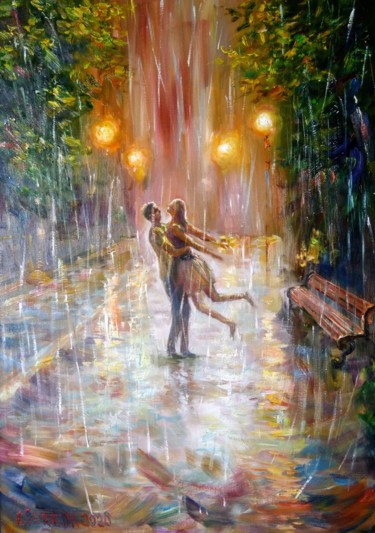 Картина под названием "Летний дождь" - Elena Sereda, Подлинное произведение искусства, Масло Установлен на Деревянная рама д…