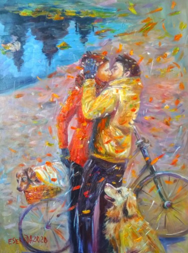 Картина под названием "Холодный ноябрь" - Elena Sereda, Подлинное произведение искусства, Масло Установлен на Деревянная рам…