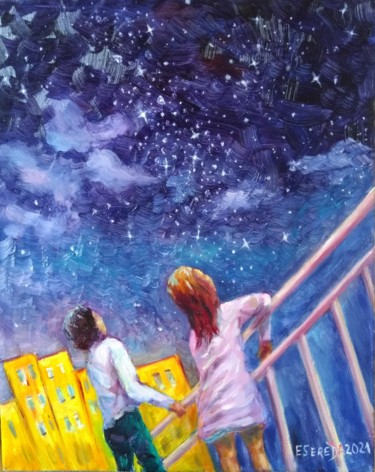 Картина под названием "Если звезды зажигают" - Elena Sereda, Подлинное произведение искусства, Масло Установлен на Деревянна…