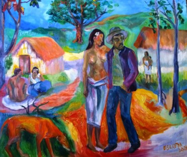 Painting titled "Вы были на Таити?" by Elena Sereda, Original Artwork, Oil Mounted on Wood Stretcher frame