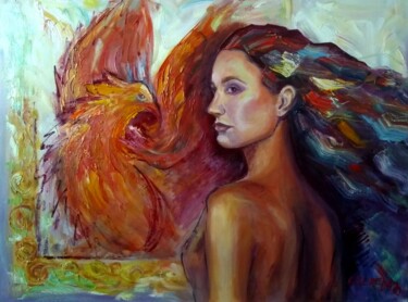 Картина под названием "Феникс" - Elena Sereda, Подлинное произведение искусства, Масло Установлен на Деревянная рама для нос…