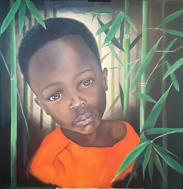 Schilderij getiteld "Bamboo Boy" door Nanette Eskes, Origineel Kunstwerk