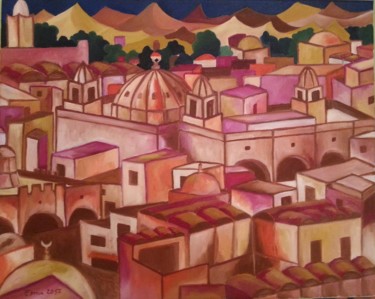 Peinture intitulée "Ville d'El Oued" par Esma, Œuvre d'art originale, Huile