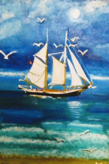 "Yelkenli" başlıklı Tablo Esma Dinçer tarafından, Orijinal sanat, Mum boya