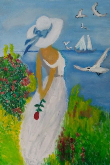 Pintura titulada "Şapkalı kız" por Esma Dinçer, Obra de arte original, Oleo Montado en Bastidor de camilla de madera