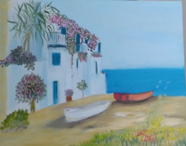 Pintura intitulada "Deniz ve sandal" por Esma Dinçer, Obras de arte originais, Óleo