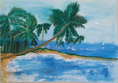 Peinture intitulée "Maldivler" par Esma Dinçer, Œuvre d'art originale, Huile