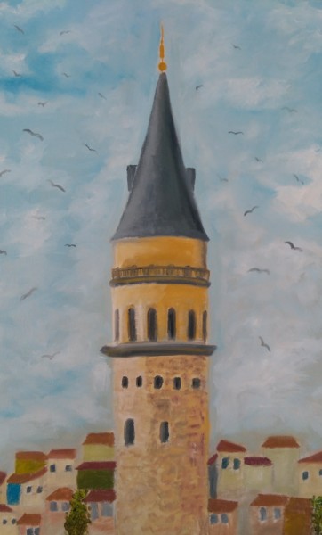 Painting titled "Galata kulesi" by Esma Dinçer, Original Artwork, Oil