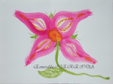 Peinture intitulée "Fleur rose" par Esmeralda Nereida, Œuvre d'art originale, Huile