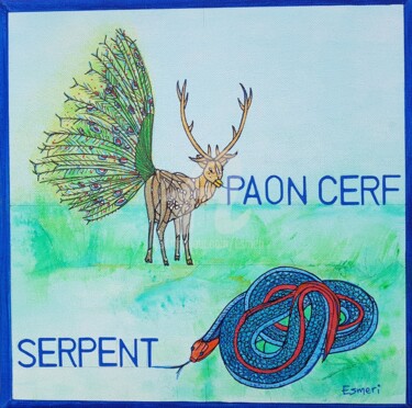 Painting titled "PAON-CERF_SERPENT" by Esmeri, Original Artwork, Acrylic
