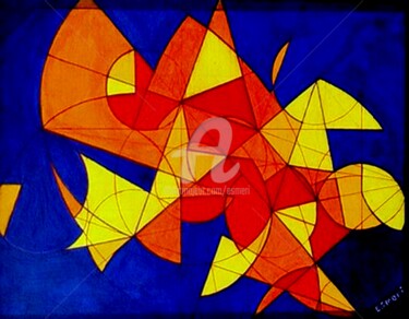 Painting titled "OISEAUX DE FEU" by Esmeri, Original Artwork, Acrylic Mounted on Cardboard