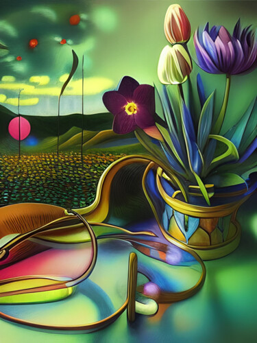 Цифровое искусство под названием "Flowers abstract" - Esmyart, Подлинное произведение искусства, Изображение, сгенерированно…