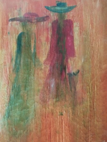 Painting titled "Le passeggianti" by Esoterya, Original Artwork, Tempera