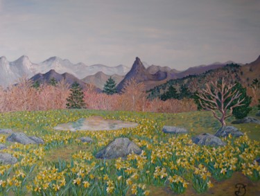 Peinture intitulée "Wild daffodils fiel…" par Elena Rybakova, Œuvre d'art originale, Huile