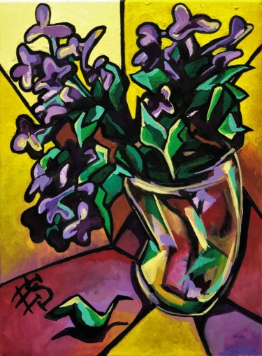 Lilac bouquet (Picasso cubism flowers) Картина под названием "Lilac bouquet (Pica…" - Elena Sivoplyasova, Подлинное произведение искусства, Темпера Установлен на П…