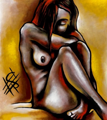 Midday heat, Picasso Schiele Gauguin cubism nude naked woman Peinture intitulée "Midday heat, Picass…" par Elena Sivoplyasova, Œuvre d'art originale, Tempera Monté sur Châssis