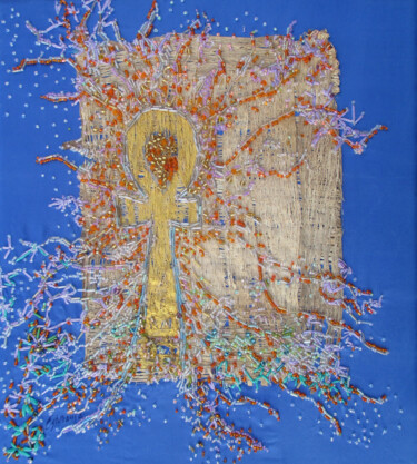 Art textile intitulée ""La Llave de la Vid…" par Liliana Esperanza, Œuvre d'art originale, Broderie Monté sur Châssis en bois