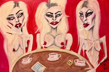 Painting titled "Lady Gaga, Madonna…" by Espina De Vil, Original Artwork, Oil Mounted on Wood Stretcher frame