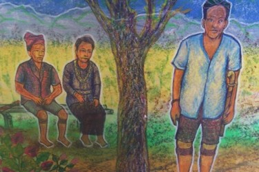 Painting titled "Bilaan Tribe situat…" by Victor Espinosa (Bong Espinosa), Original Artwork