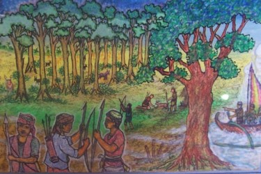 Painting titled "Bilaan Tribe situat…" by Victor Espinosa (Bong Espinosa), Original Artwork