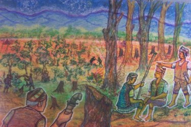 Painting titled "Bilaan Tribe situat…" by Victor Espinosa (Bong Espinosa), Original Artwork