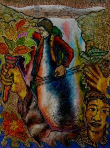 Painting titled "The Bagobo man goes…" by Victor Espinosa (Bong Espinosa), Original Artwork