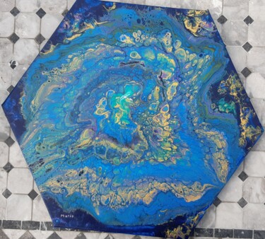 Malerei mit dem Titel "Bleu et or octogonal" von Mario Esposito, Original-Kunstwerk, Acryl