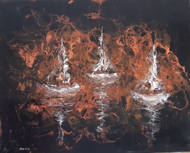 Malarstwo zatytułowany „3 voiliers” autorstwa Mario Esposito, Oryginalna praca, Akryl Zamontowany na Drewniana rama noszy
